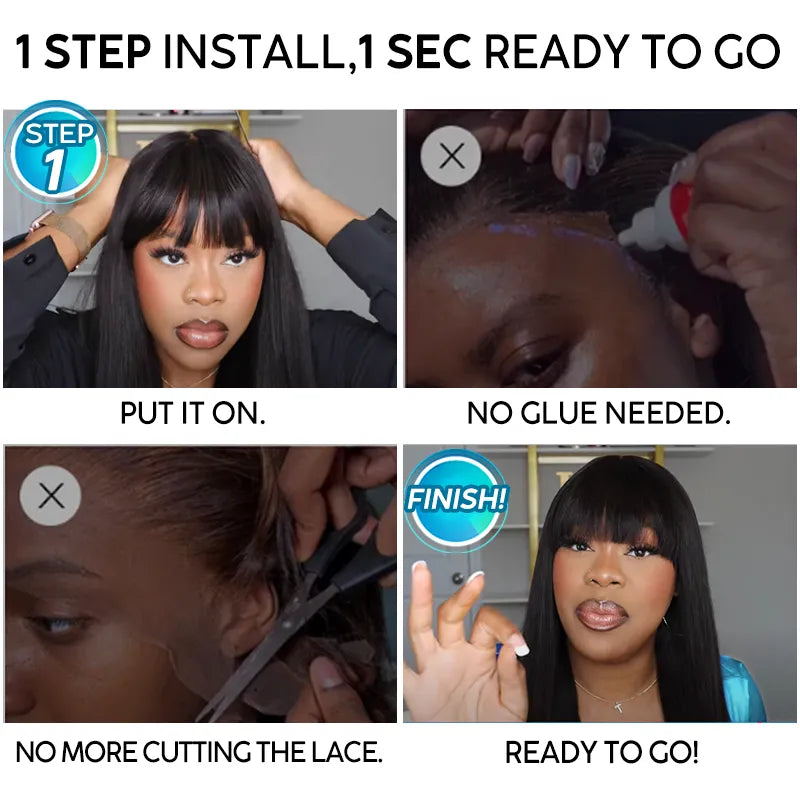 Brown Highlight Bouncy Curl With Bangs Pull Go 3x1 Lace Real Scalp Wig No Glue Pre-Styled Wig