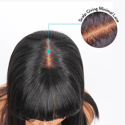 Pull Go 3x1 Lace Double Drawn Bob Wig True Scalp Bang Wig Bone Straight Silky Glueless High Density Human Hair