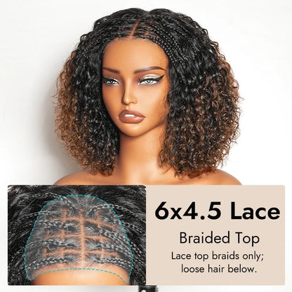 $100 OFF Braided Ombre Brown Water Wave Wig 6x4.5 Closure Lace Braided Top Glueless Pre-Styled Human Hair