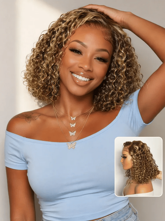 Highlight Water Wave Bob 7x5 Lace Pull Go Wig C Side Part Pre-Styled Short Length Human Hair