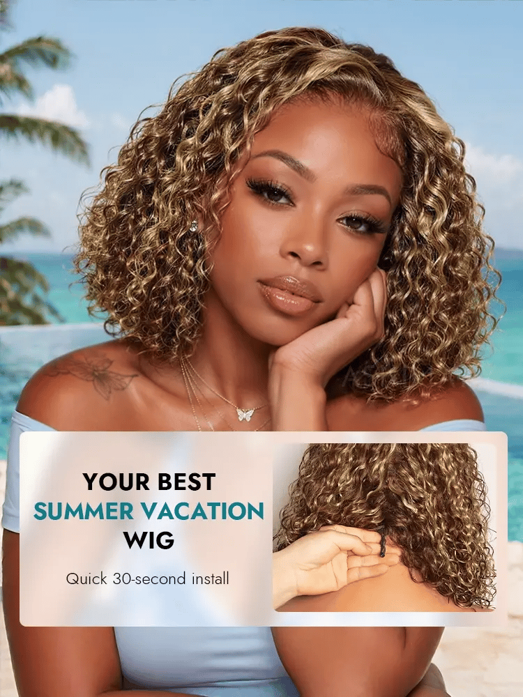 Highlight Water Wave Bob 7x5 Lace Pull Go Wig C Side Part Pre-Styled Short Length Human Hair