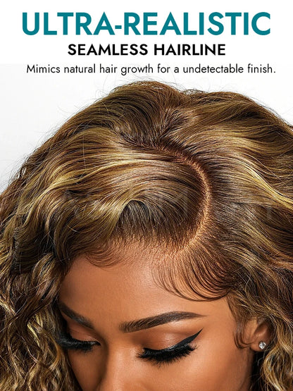 Highlight Water Wave Bob 7x5 Lace Pull Go Wig C Side Part Pre-Styled Short Length Human Hair