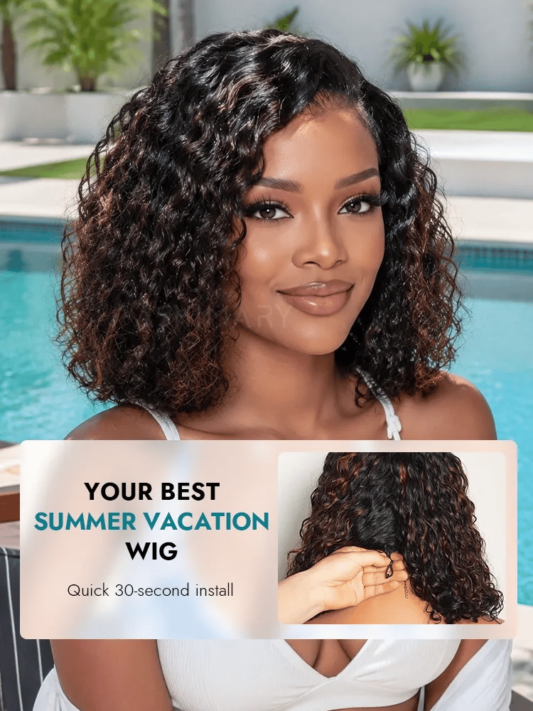 Brown Highlight Natural Wave Bob C Side Part Pre-Everything 7x5 Lace Pull Go Wig Human Hair