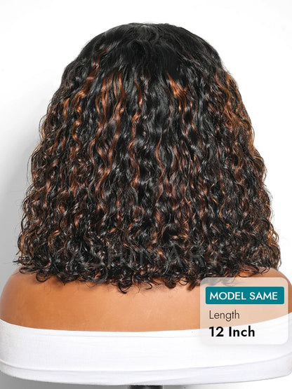 Brown Highlight Natural Wave Bob C Side Part Pre-Everything 7x5 Lace Pull Go Wig Human Hair
