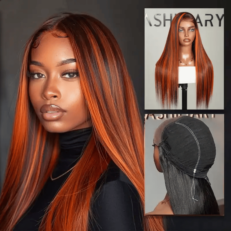 7x5 StayLock™ Contour Structure 720° Snug Fit Brown Mix Ginger Highlight Pre-Everything Glueless Straight Wig