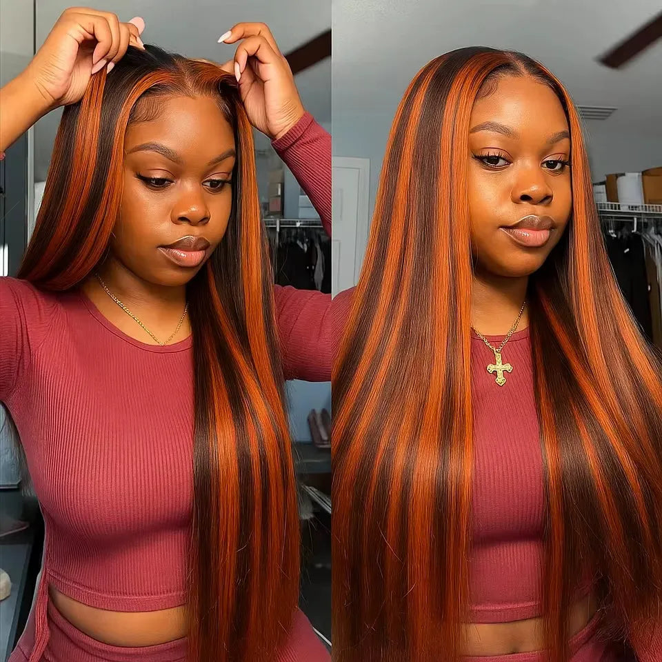 7x5 StayLock™ Contour Structure 720° Snug Fit Brown Mix Ginger Highlight Pre-Everything Glueless Straight Wig