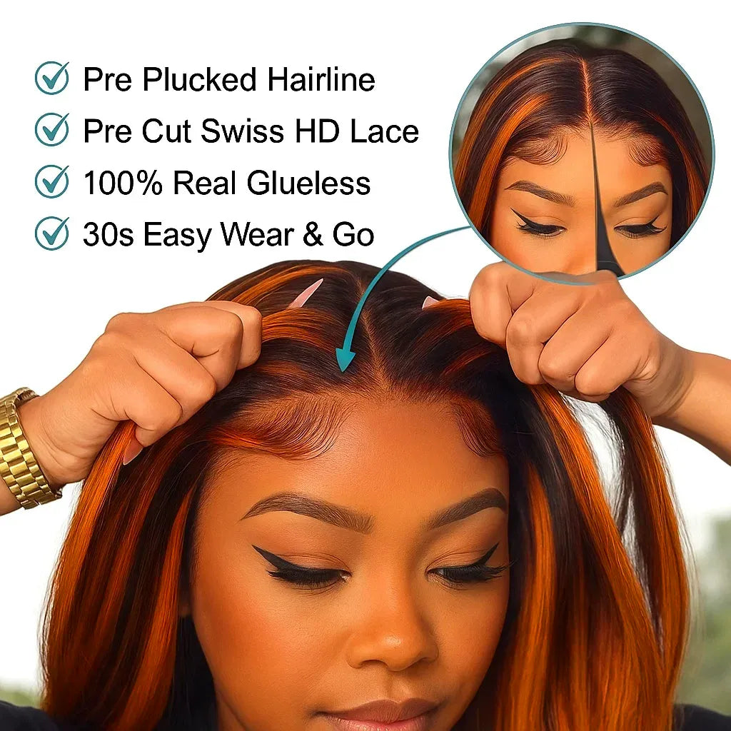 7x5 StayLock™ Contour Structure 720° Snug Fit Brown Mix Ginger Highlight Pre-Everything Glueless Straight Wig