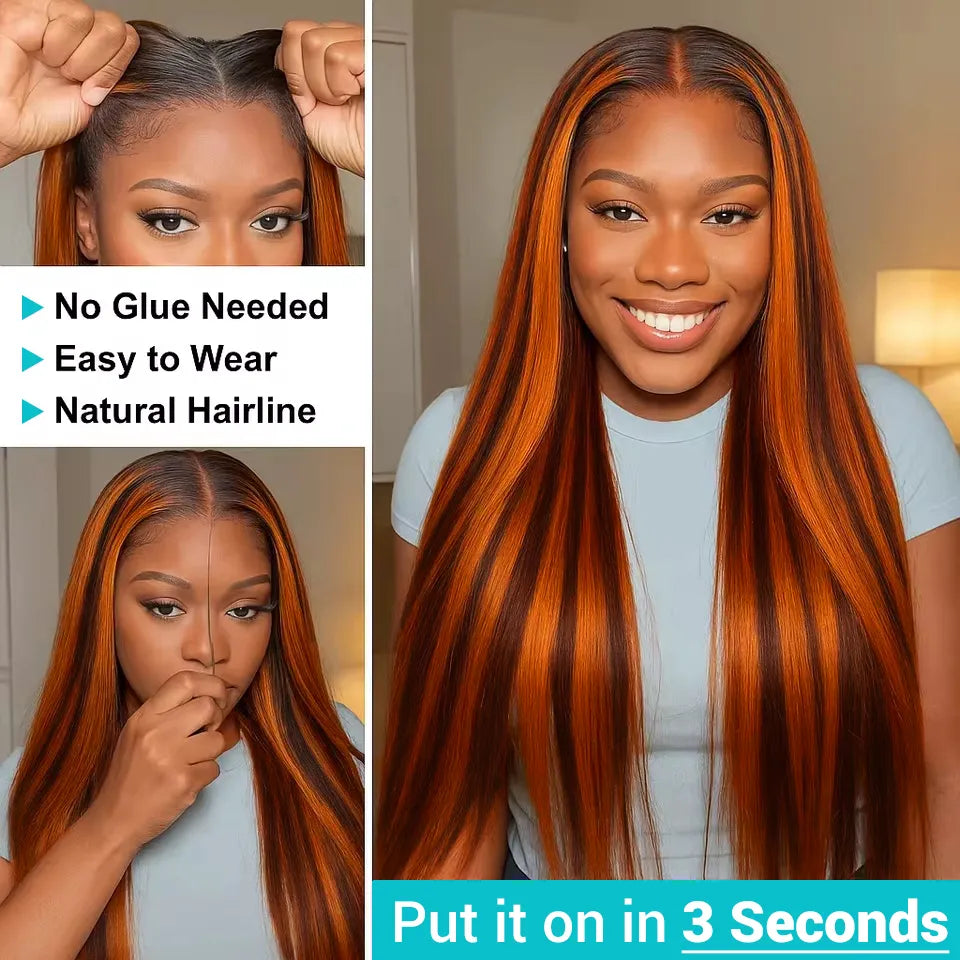 7x5 StayLock™ Contour Structure 720° Snug Fit Brown Mix Ginger Highlight Pre-Everything Glueless Straight Wig