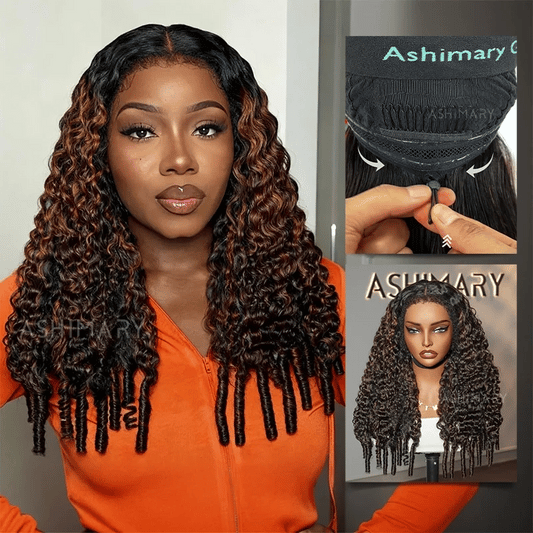 Brown Highlight Burmese Curly Glueless 13x6 Full Pull Go Lace Front Pre-Everything Human Hair Wig