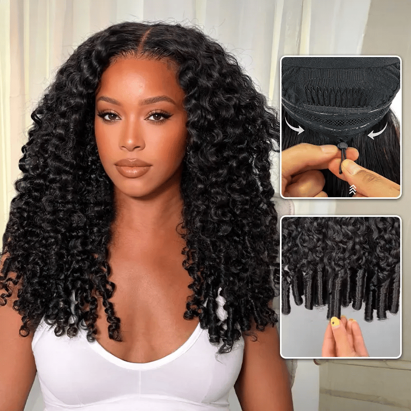 Burmese Curly Glueless Wig Bleached Knots 13x6 Full Pull Go Lace Front Wear Go Wig With Flexible Fit Drawstring
