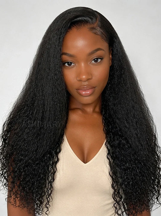 Kinky Straight to Curly 7x5 Lace Glueless Wig Pull Go Snug Fit C Side Part Pre-Everything Human Hair