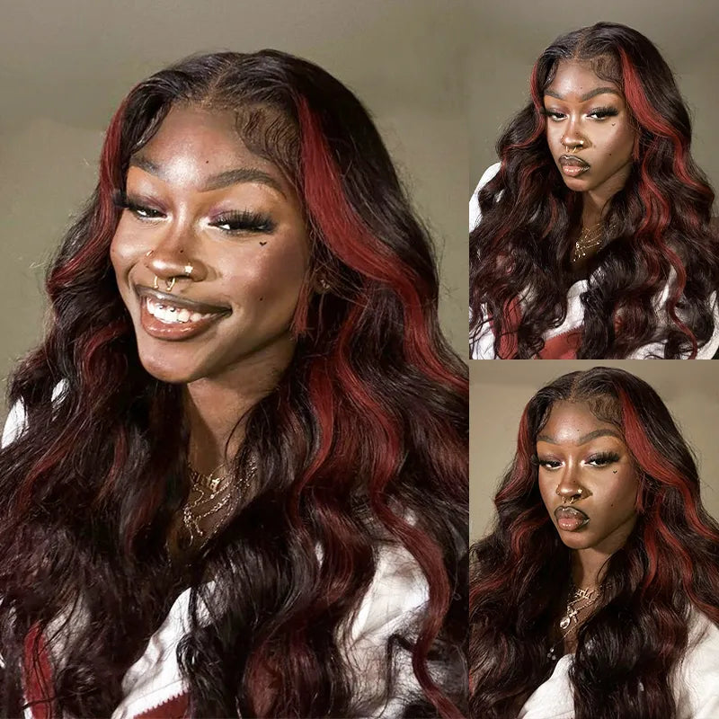 70% OFF | Cherry Red Highlight Layered Cut Body Wave Wig 13x6 Full Pre-Everything Wig Burgundy Highlight