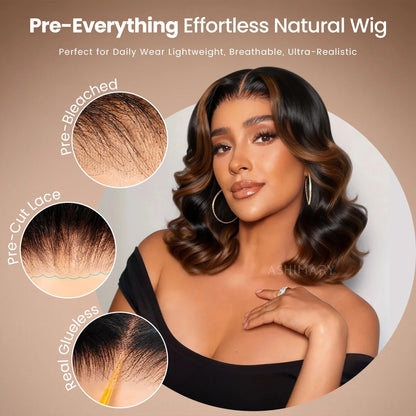 Chestnut Brown Ombre Body Wave Bob 7x5 StayLock™ Contour Structure 720° Snug Fit Glueless Face-Framing Wig