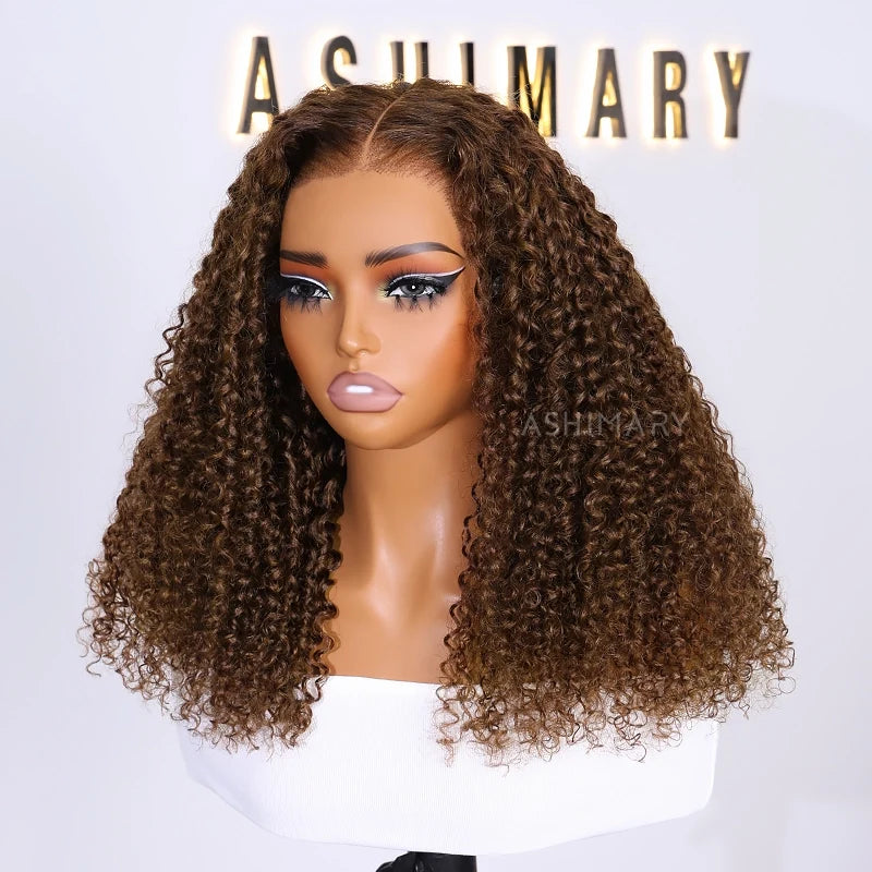 Kinky Curly Chocolate Brown Invisi Strap 360 Lace Wig Pre Everything Glueless Drawstring Human Hair Wigs