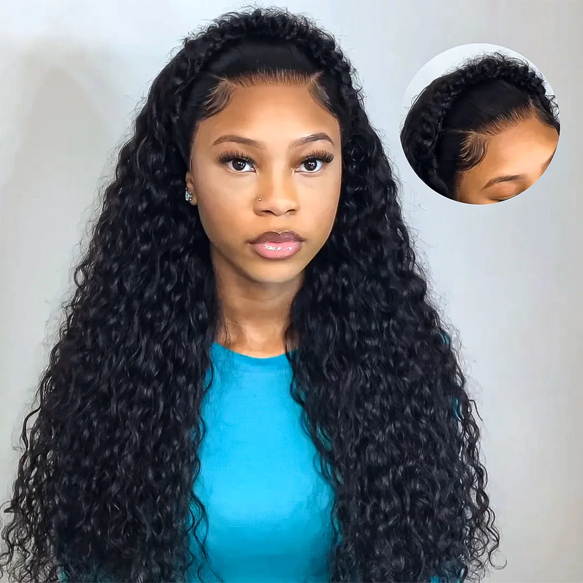 Pre Braided & Pre Baby Hair Water Wave Invisi Strap Snug Fit 360 Skin Lace Frontal Bleached Knots Crown Braid Wig