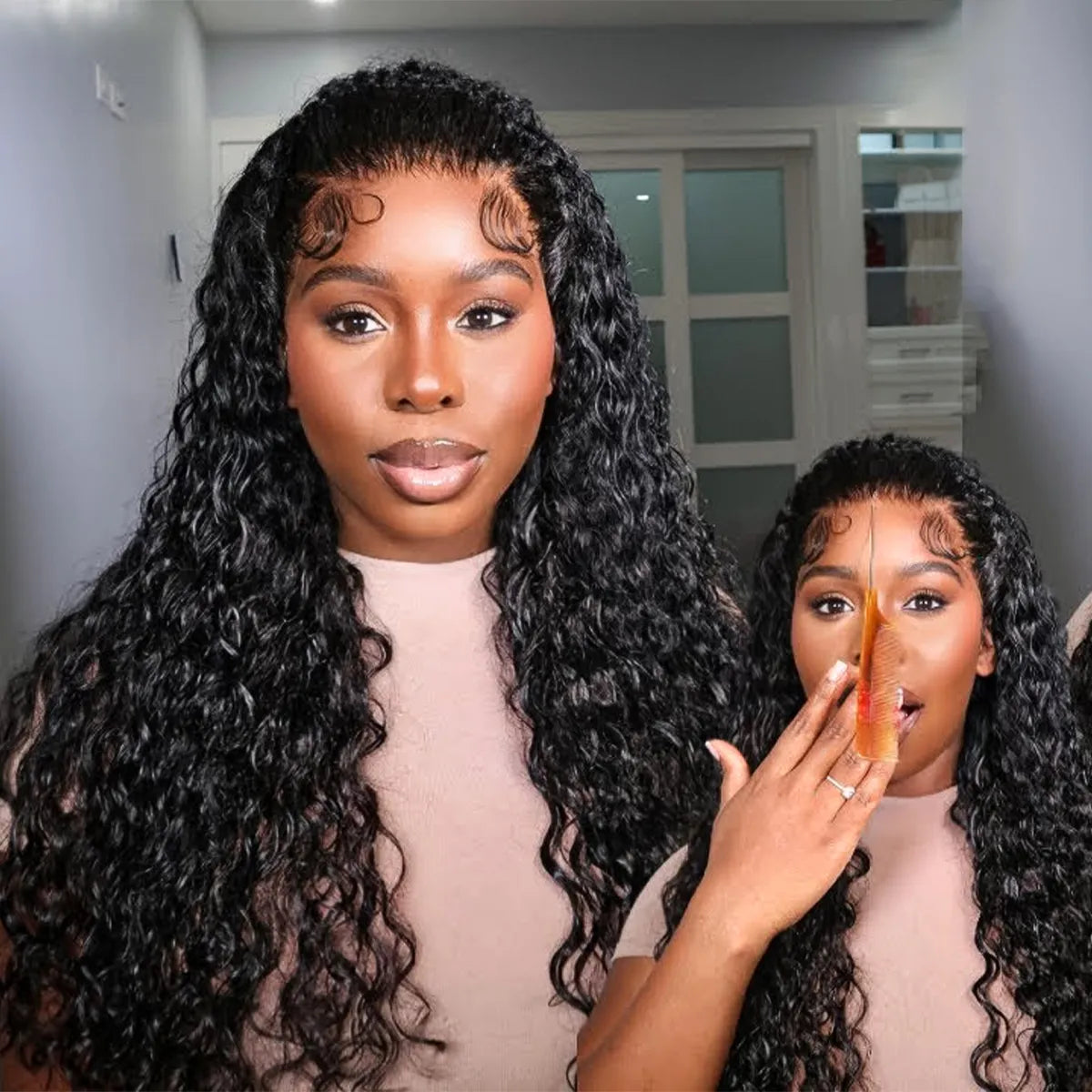 Pre Braided & Pre Baby Hair Water Wave Invisi Strap Snug Fit 360 Skin Lace Frontal Bleached Knots Crown Braid Wig