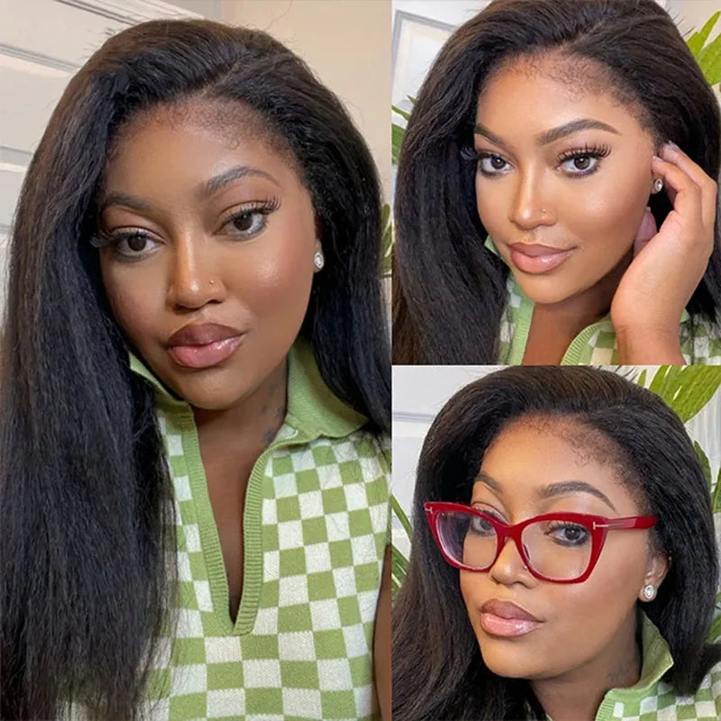 4C Edges 5x5 Transparent HD Lace Closure Wigs Kinky Straight Hair