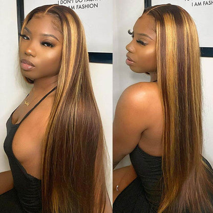Highlight Piano Color Glueless 4*4 13*4 13*6 Closure Straight Wig 180% Brazilian Human Hair Luxurious Customization