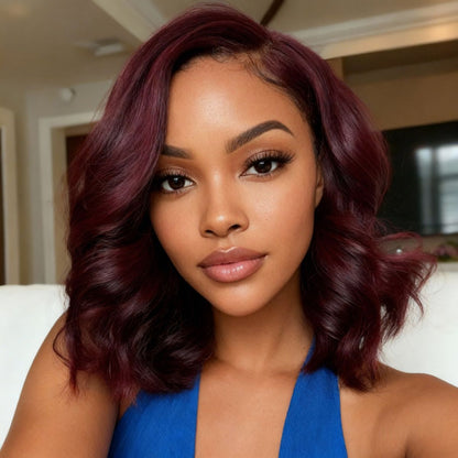 Black Cherry Short Bob Body Wave Wig Pre-Everything Glueless Human Hair