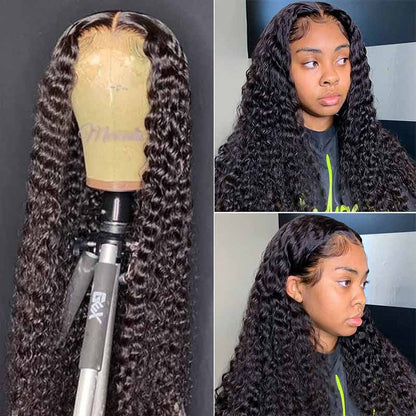 13x4 Transparent HD lace Front Wigs Deep Wave Human Hair 180% Density Ashimary