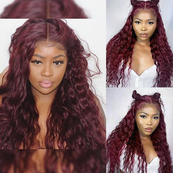 Deep Wave Dark 99J Burgundy 13*4 13*6 Frontal Wigs Ashimary Virgin Hair For Women