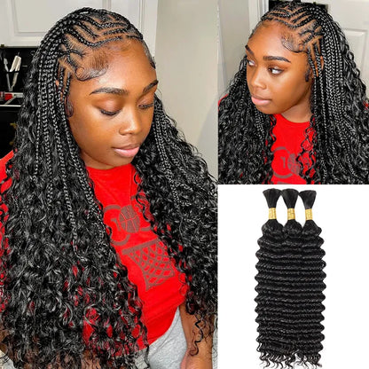 Ashimary Deep Wave Bulk Human Hair For Boho Knotless Braiding  Natural Black