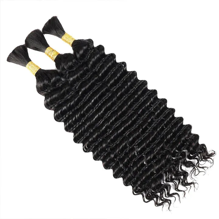 Ashimary Deep Wave Bulk Human Hair For Boho Knotless Braiding  Natural Black