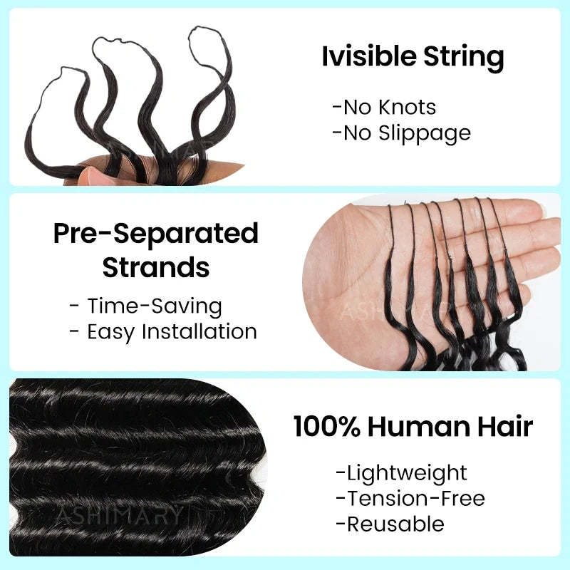 Deep Wave Seamless Feather Crochet Hair Extension Double Drawn Human Hair