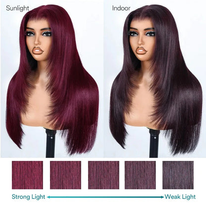 Salon Layered Cut Dark Plum Straight Wig Pull Go 13x4 Lace Tiny Knots Glueless Wig Siuts All Heads