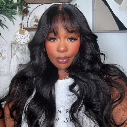 Body Wave with Bangs 6x4.5 Lace Closure Wig Glueless Human Hair Face-Framing Natural Look
