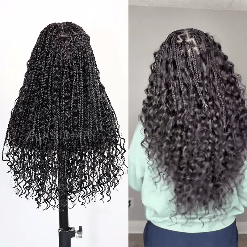 Invisi Strap Full Lace Knotless Boho Curls Braided Long Wig Pre-braid Lightweight Super Natural Scalp
