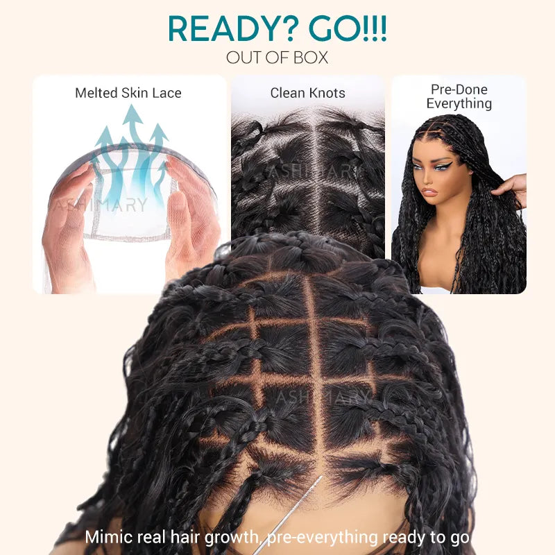 Invisi Strap Full Lace Knotless Boho Curls Braided Long Wig Pre-braid Lightweight Super Natural Scalp