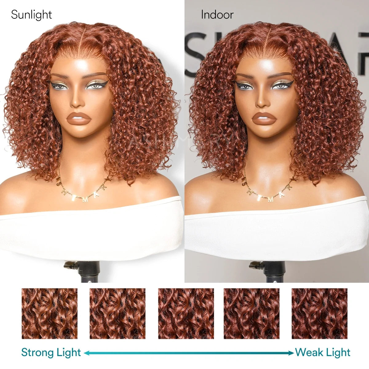 Reddish Brown 13x4 Wig Glueless Lace Sunset Kinky Curl Pull Go Drawstring Wig With Bleached Knots