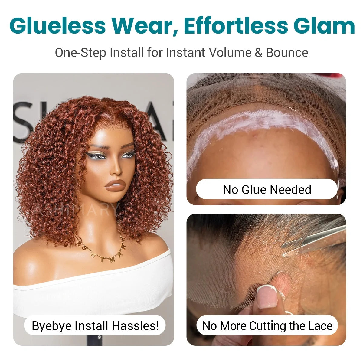 Reddish Brown 13x4 Wig Glueless Lace Sunset Kinky Curl Pull Go Drawstring Wig With Bleached Knots