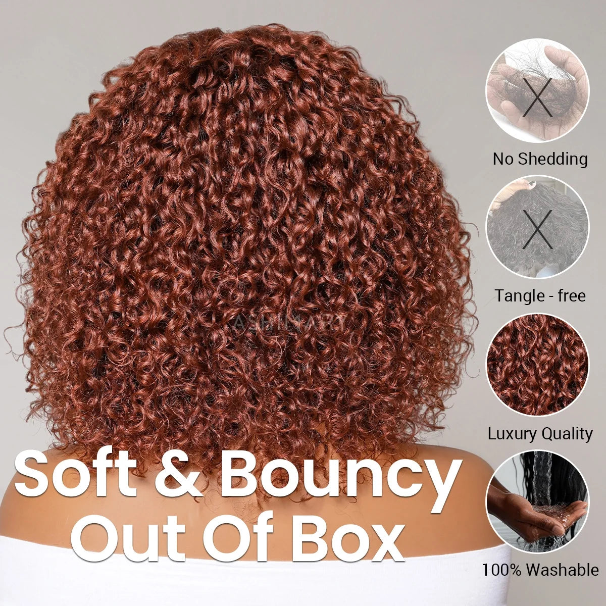 Reddish Brown Glueless Bob Wig Kinky Curl Pull Go Drawstring Wigs With Bleached Knots
