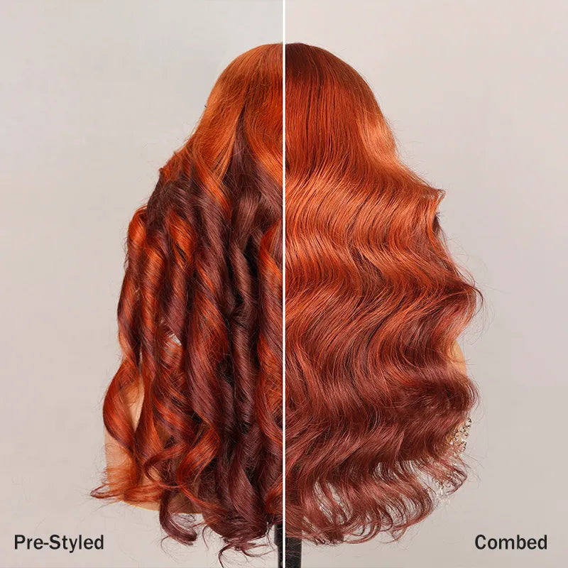 Ginger Burgundy Ombre Body Wave 6x4.5 Transparent Skin Lace Glueless Human Hair Wig