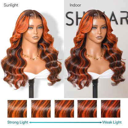 70% OFF | Ginger Highlight Body Wave Wig 360 Lace Frontal Invisi Strap Snug Fit Human Hair