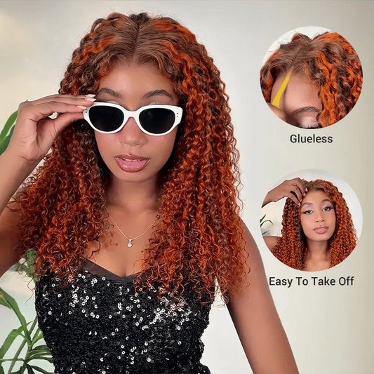 Ginger Highlight on Brown Water Wave Hair 6x4.5 Pull Go Lace Closure Bob  Wig Glueless Human Hair
