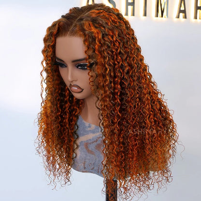 Ginger Highlight on Brown Water Wave Hair 6x4.5 Pull Go Lace Closure Bob  Wig Glueless Human Hair