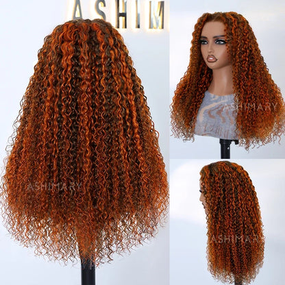 Ginger Highlight on Brown Water Wave Hair 6x4.5 Pull Go Lace Closure Bob  Wig Glueless Human Hair