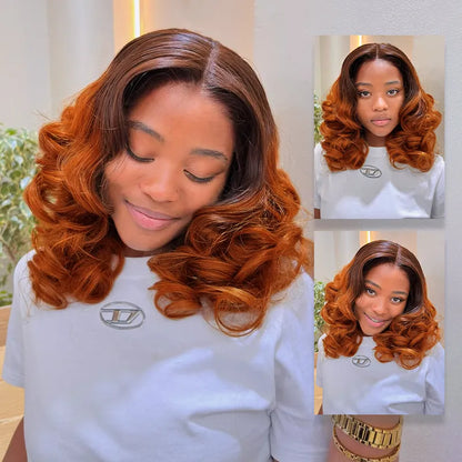 Ombre Ginger on Rich Brown Bocuncy Body Wave 6x4.5 Transparent Lace Glueless Wig Beginner Friendly