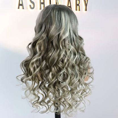 Grey and Blonde Balayage Glueless Pull Go Cap Beginner Friendly Bouncy Body Wave Lace Front Wig for Black Women
