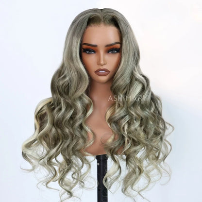 Grey and Blonde Balayage Glueless Pull Go Cap Beginner Friendly Bouncy Body Wave Lace Front Wig for Black Women