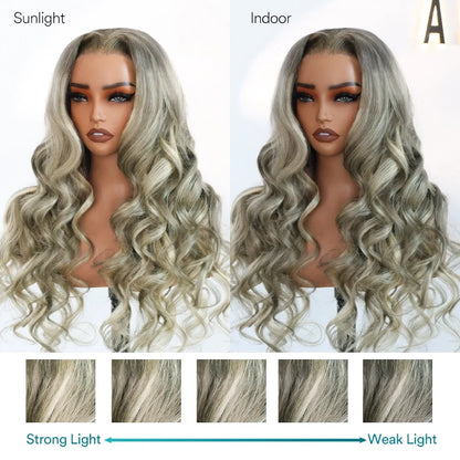 Grey and Blonde Balayage Glueless Pull Go Cap Beginner Friendly Bouncy Body Wave Lace Front Wig for Black Women