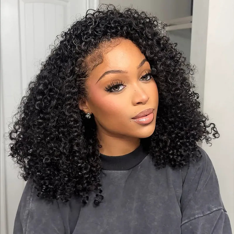4C Edge Hairline 3.0 Half Wig with Drawstring Kinky Curly Ready To Go Wig 3 in 1 Half Wig Human Hair Affordable Wig