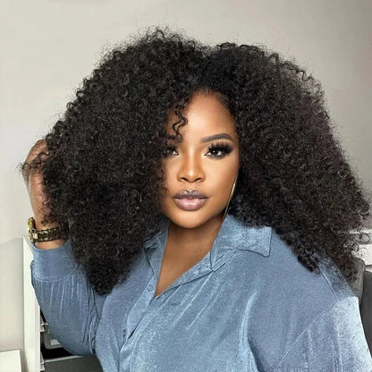 4C Edge Hairline 3.0 Half Wig with Drawstring Kinky Curly Ready To Go Wig 3 in 1 Half Wig Human Hair Affordable Wig