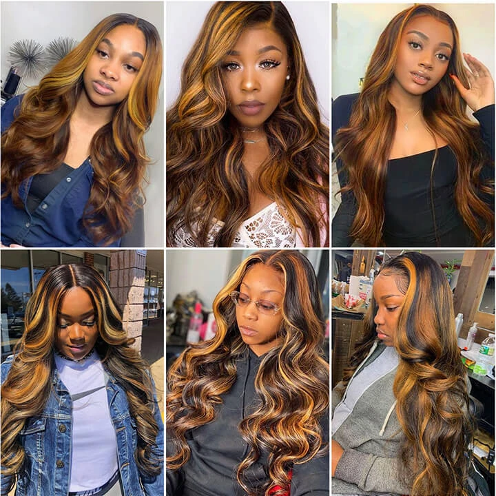 Natural Black & Highlight Body Wave Wigs 4x4/13x4/13x6 Lace Human Hair Wigs