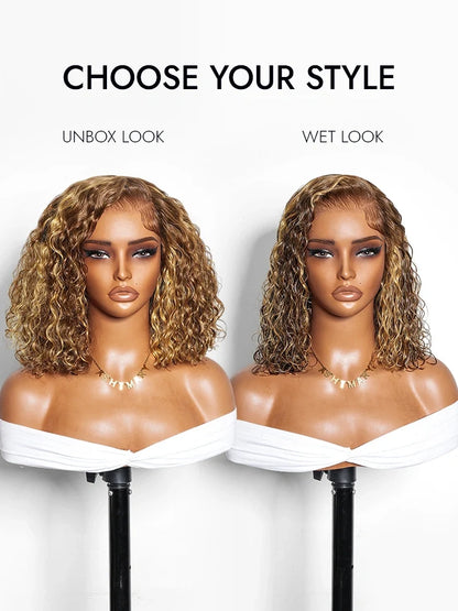 Highlight Water Wave Bob 7x5 Lace Pull Go Wig C Side Part Pre-Styled Short Length Human Hair