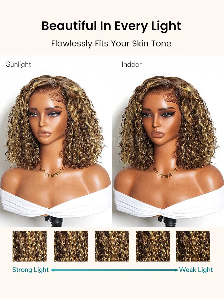 Highlight Water Wave Bob 7x5 Lace Pull Go Wig C Side Part Pre-Styled Short Length Human Hair