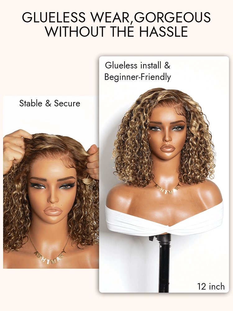 Highlight Water Wave Bob 7x5 Lace Pull Go Wig C Side Part Pre-Styled Short Length Human Hair